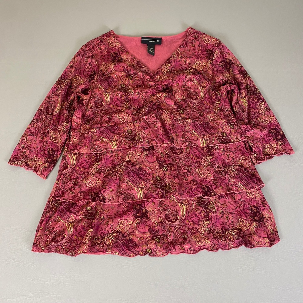 Venezia Tiered Top Women's Plus Size 18/20 Pink Paisley Print 3/4 Sleeve